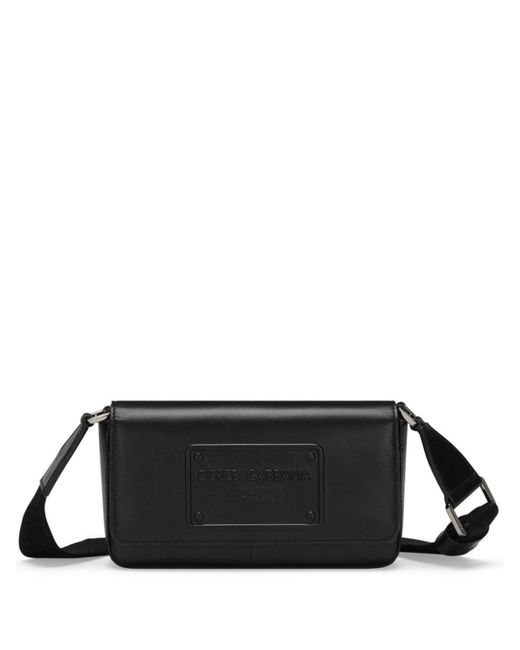 Dolce & Gabbana Black Logo-embossed Leather Shoulder Bag for men