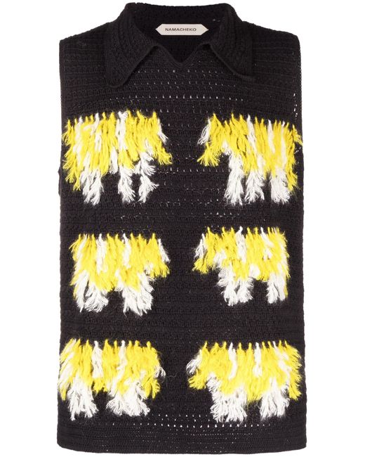 NAMACHEKO Black Baran Polo Fringed-detail Knitted Vest for men