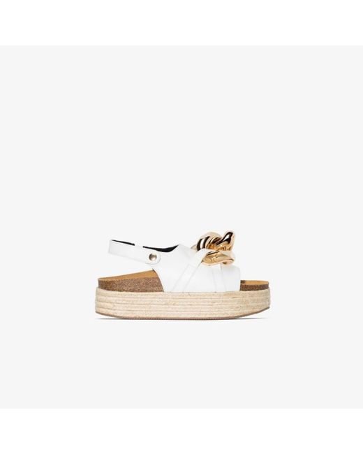 JW Anderson Leather Chain Espadrille Sandals in White | Lyst