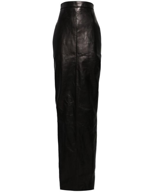 Rick Owens Black Dirt Pillar Leather Maxi Skirt