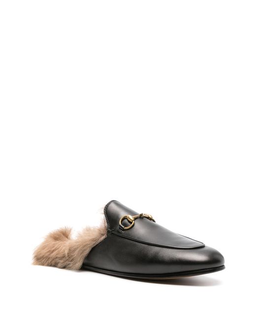 Gucci Black Princetown Fur-lined Leather Mule