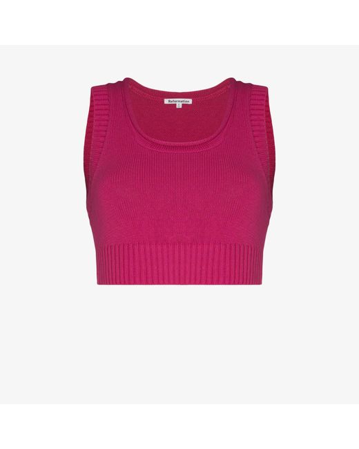 Reformation Pink Norma Knitted Cotton Crop Top