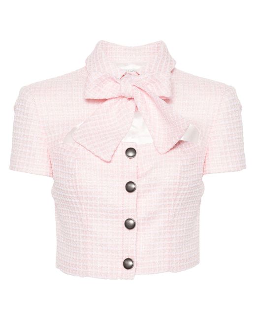 Alessandra Rich Pink Bow-detailed Tweed Crop Top - Women's - Polyamide/viscose/polyester