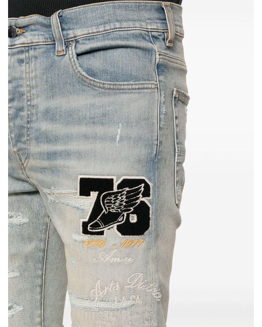 Amiri Gray Logo-Appliqué Skinny Jeans for men