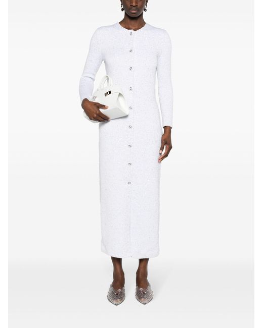 Gucci White Round-neck Sequin-embellished Knitted Midi Dress