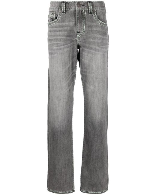 True Religion Gray Contrast Stitching Straight Leg Jeans for men