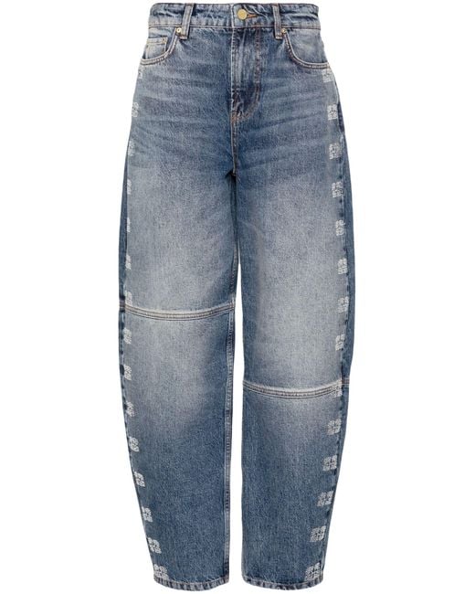 Ganni Blue High-waisted Tapered Jeans With Logo