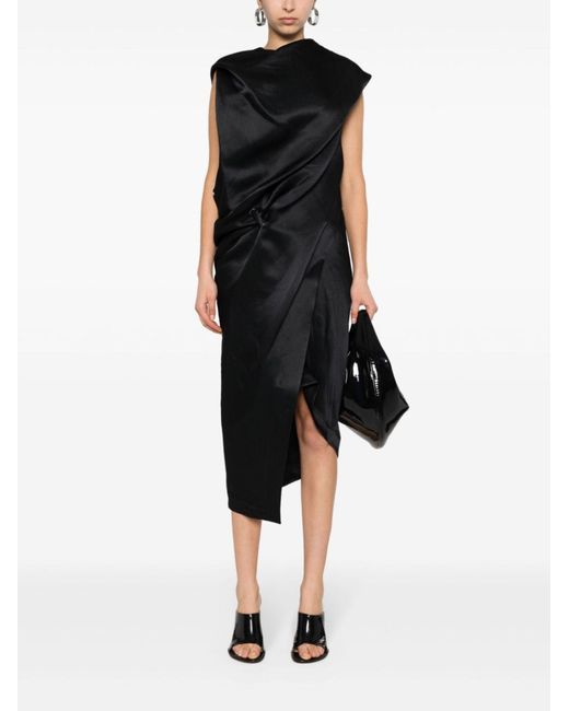 Issey Miyake Black Enveloping Draped Midi-dress