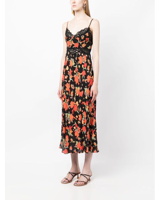 Rixo Black Amora Floral-print Midi Dress