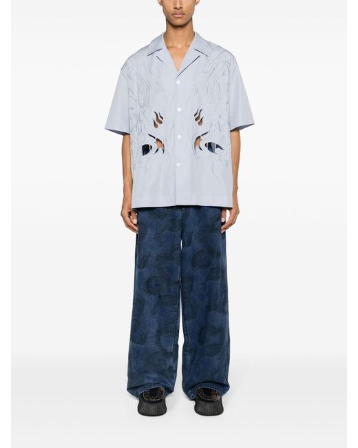 Feng Chen Wang Blue Phoenix-embroidered Cotton Shirt - Men's - Cotton for men