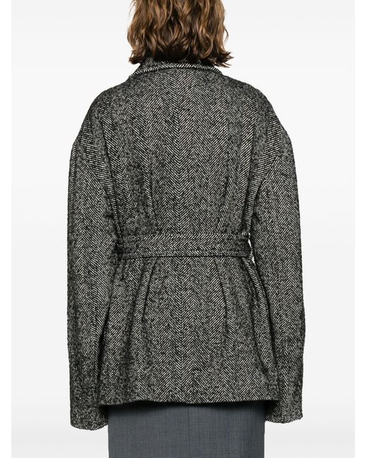 Dries Van Noten Black Vado Belted Herringbone Jacket - Women's - Polyamide/wool/polyester/cottoncupro