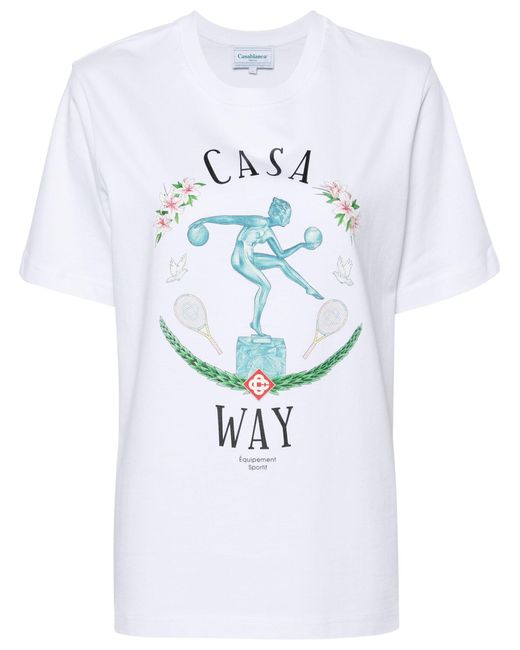 Casablancabrand White Sport Print Organic Cotton T-shirt - Unisex - Organic Cotton