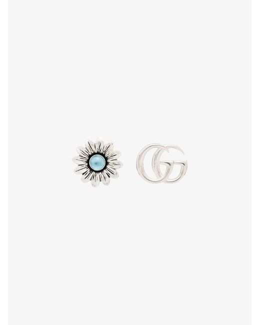Gucci White Double G Flower Stud Earrings - Women's - Topaz/sterling Silver