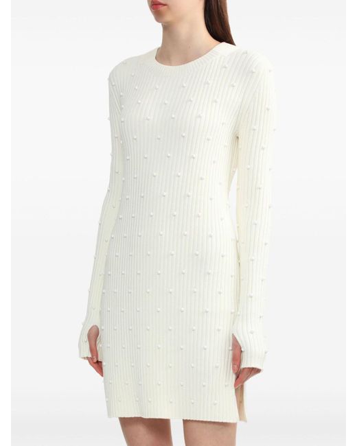 Helmut Lang White Bead-embellished Ribbed Dress