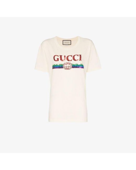 Gucci White Oversize T-shirt With Sequin Logo