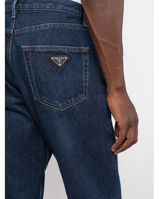 Prada Blue Logo-plaque Straight-leg Jeans for men
