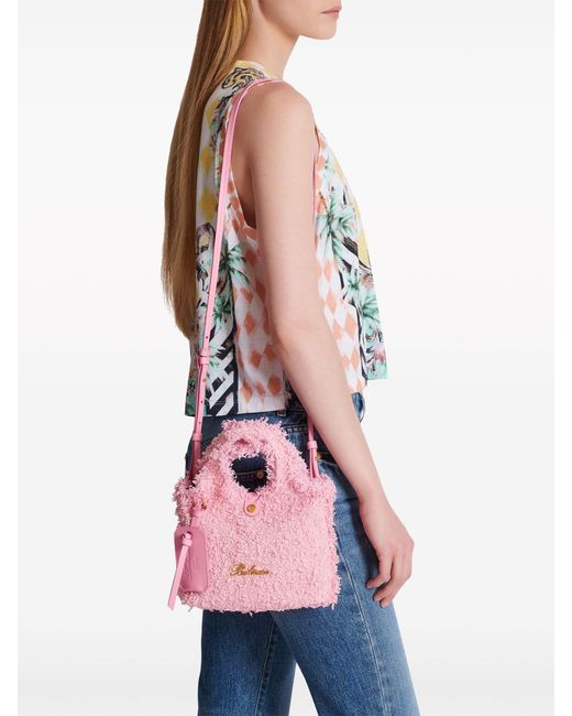 Balmain Pink B-army Grocery Tweed Bag