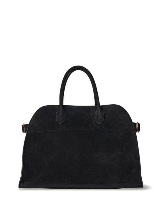 The Row Black Suede Margaux Top-Handle Tote