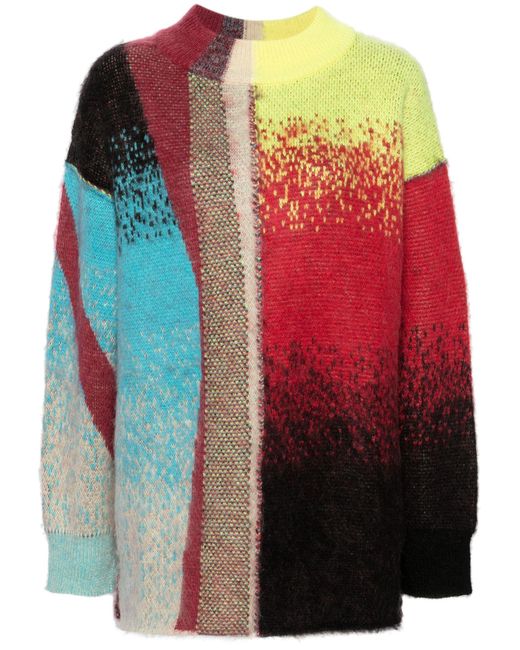 Christopher John Rogers Red Multicolour Abstract-intarsia Brushed Sweater