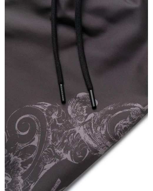 Versace Black Cartouche-Print Swim Shorts for men