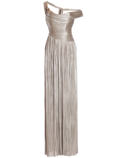 Maria Lucia Hohan White Silver Serene Pleated Silk Gown