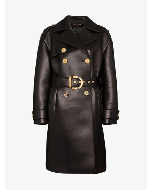 Versace Lambskin Leather Trench Coat in Black | Lyst Versace Lambskin Leather Trench Coat in Black | Lyst