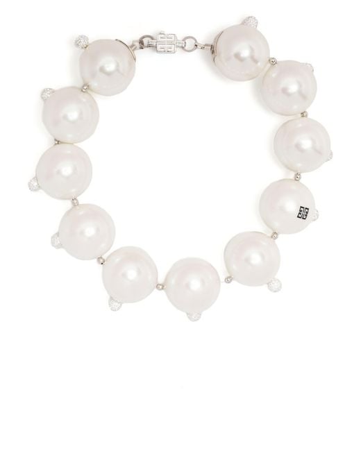 Givenchy White Large 4g Pearl Crystal Statement Choker Necklace - Women's - Brass