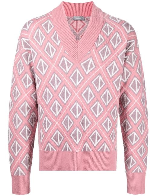 Dior Pink Diamond Jacquard Jumper - Men's - Wool/cashmere for men