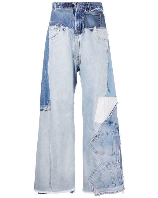 Natasha Zinko Blue Patchwork Wide-leg Jeans