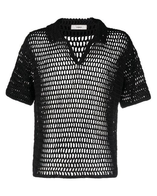 Commas Black Crochet Polo Shirt for men