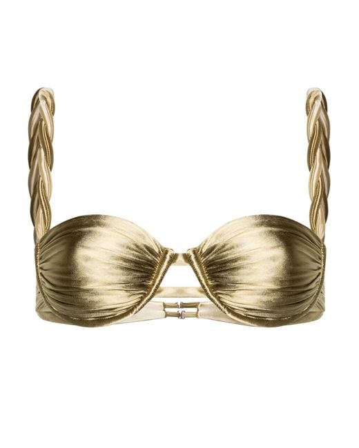 Isa Boulder Natural Gold Balconette Metallic Bikini Top - Women's - Polyester/nylon/spandex/elastane