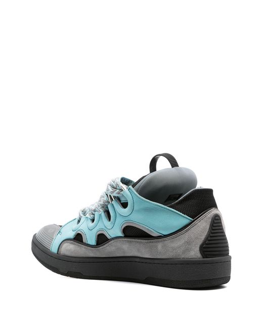 Lanvin Blue Curb -lace Leather, Suede And Mesh Trainers for men