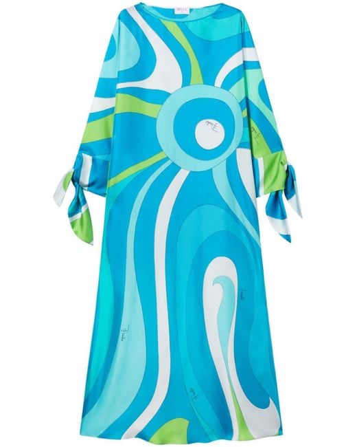 Emilio Pucci Blue Marmo Silk Kaftan Dress - Women's - Silk