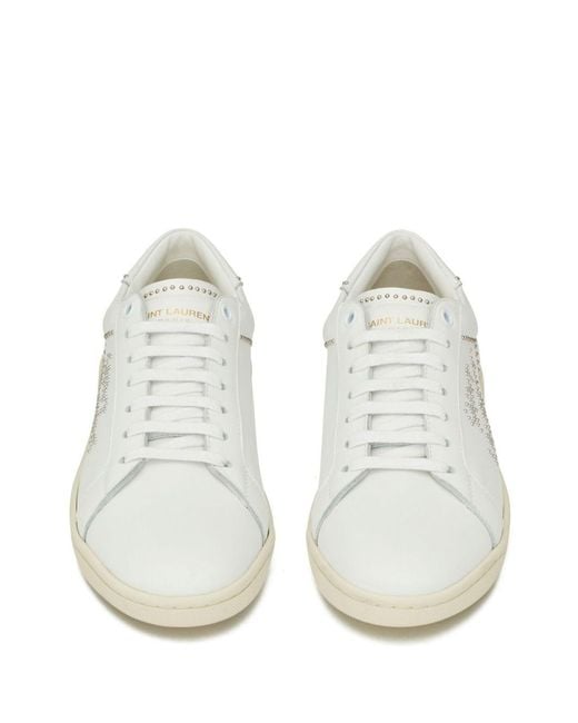 Saint Laurent White Sl Sign Studded Low-top Sneakers