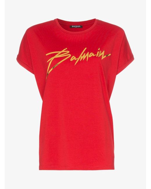 Balmain Red Foil Logo T-shirt