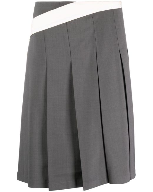 Low Classic Gray Diagonal Stripe Pleated Midi Skirt