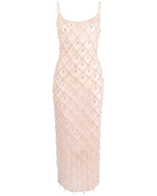 Oceanus Pink Neutral Crystal Embellished Midi Dress - Women's - Glass