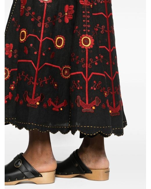 Vita Kin Black Nathalie Floral-embroidered Linen Dress