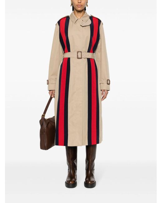 Gucci Brown Web Detail Cotton Trench Coat