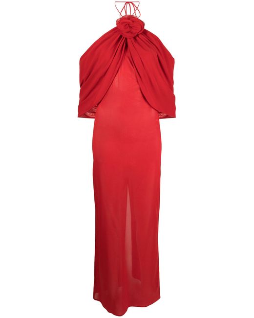 Magda Butrym Red Draped Silk Maxi Dress