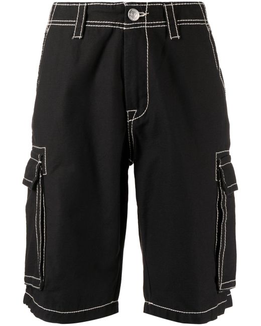 True Religion Black Contrast-stiching Cargo Shorts for men