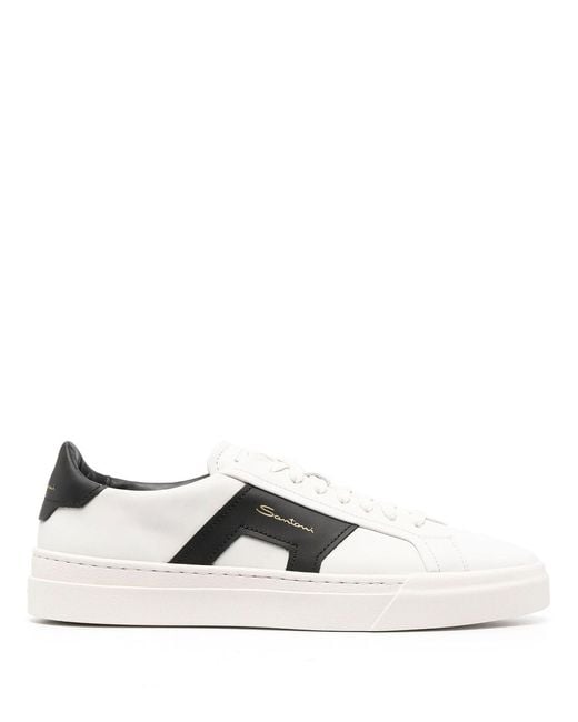 Santoni White Leather Low-top Sneakers for men