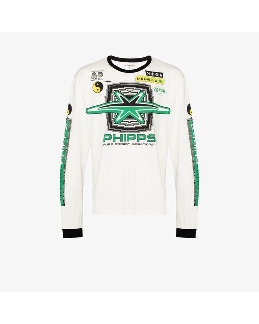 Phipps White Motocross Print Long Sleeve T-shirt for men
