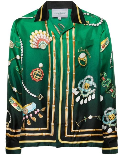 Casablancabrand Green La Boite A Bijoux Silk Shirt for men
