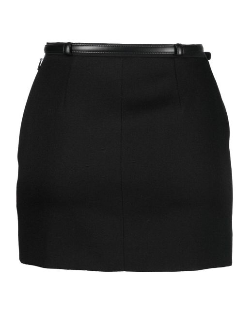 Saint Laurent Black Belted Tailored Wool Skirt