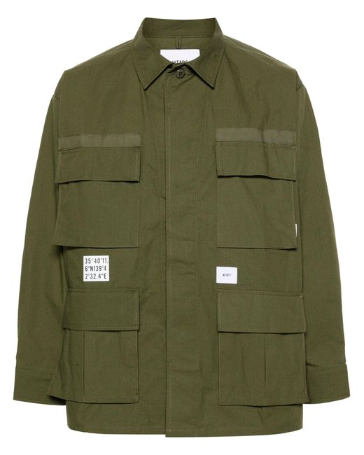 (w)taps Green Identity Ripstop Shirt Jacket for men
