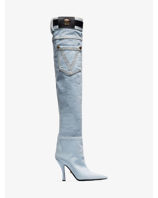 Versace Blue Denim Thigh-high Boots
