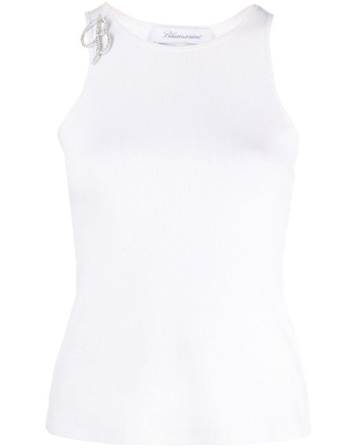 Blumarine White Logo-pin Cotton Tank Top