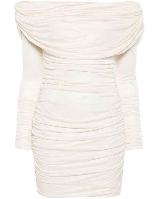 Blumarine White Off-shoulder Ruched Mini Dress