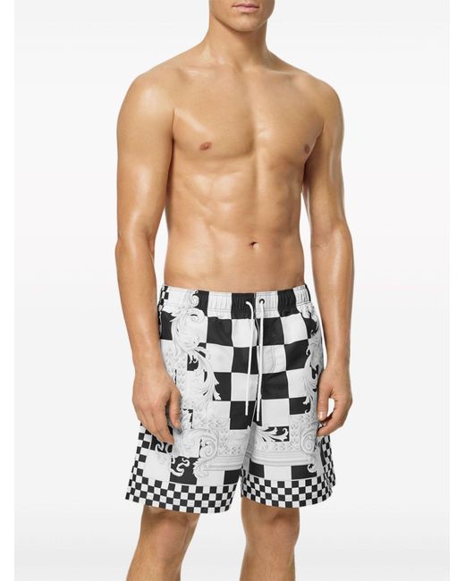 Versace Black Barocco-print Swim Shorts for men